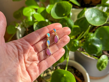 Crystal Pipe Opal + Sapphire Asymmetrical Earrings