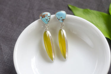 Golden Hills turquoise + Vesuvianite earrings