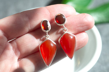 Fire Agate + Jelly Opal Post Earrings