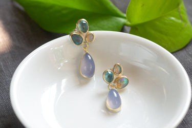 Opal, Apatite + Chalcedony Unicorn Earrings