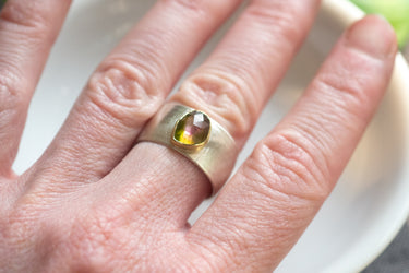Watermelon Tourmaline Cigar Band Ring, Size 7.75