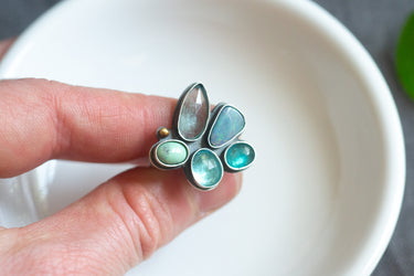 Opal, Kyanite, Apatite and Variscite Cluster Ring, MTO