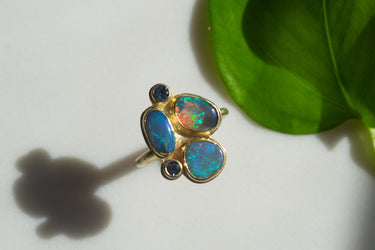 Opal + Montana Sapphire Ring, Size 6.5
